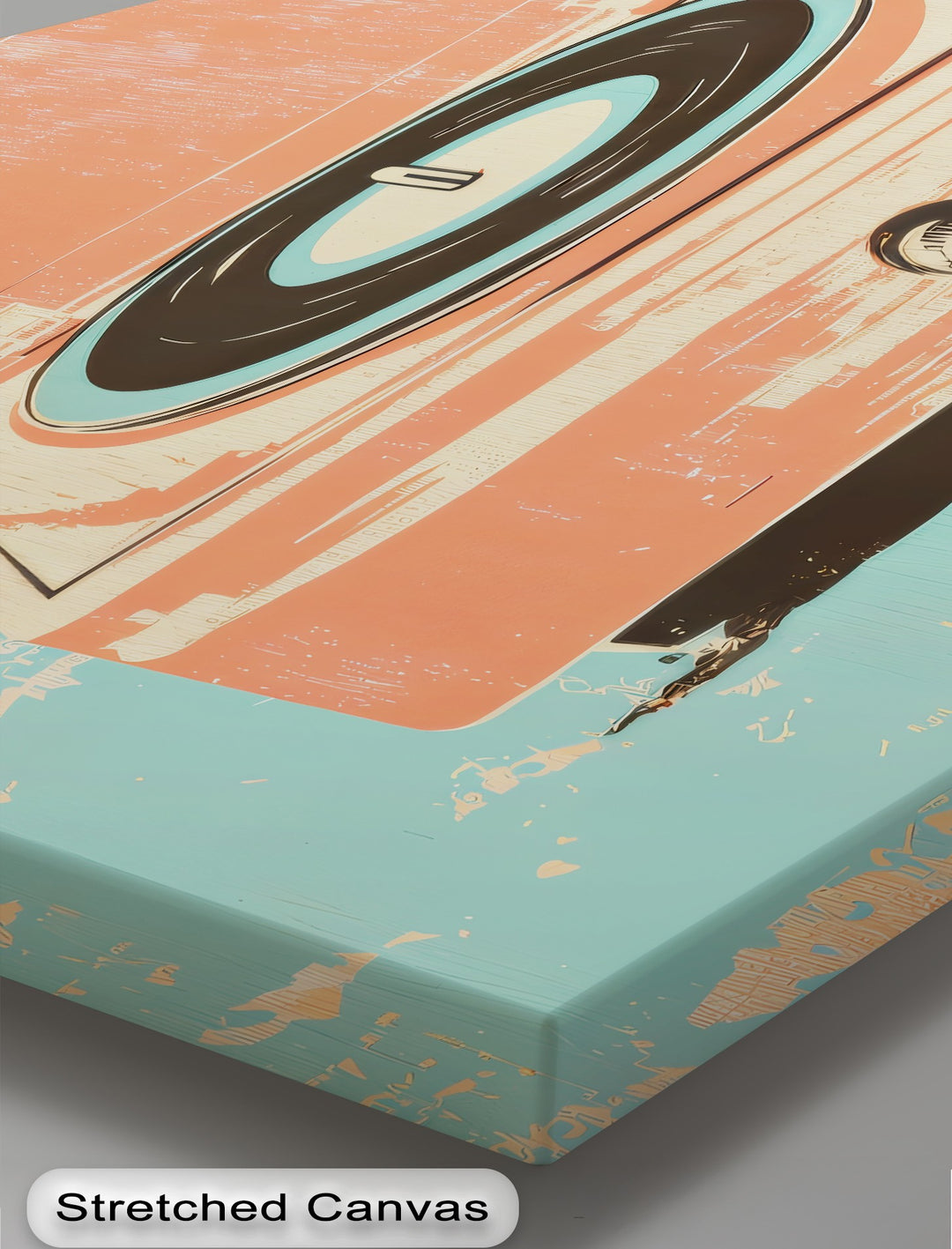 Spin Retro – Pop Art Record Player in Coral and Aqua Canvas Print
