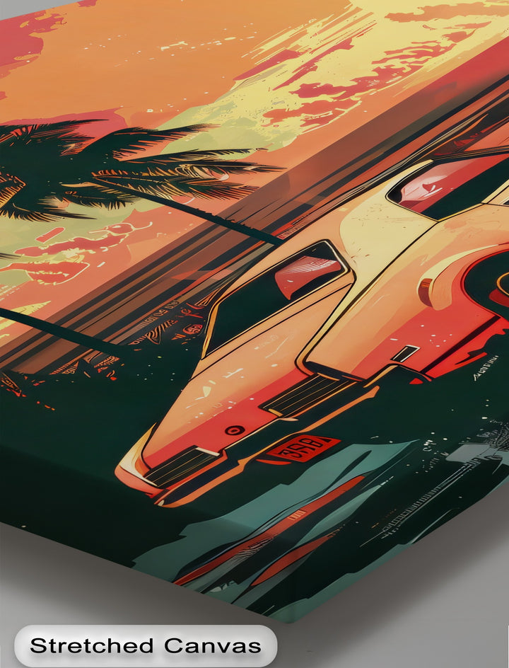 Golden Hour Drive – Sunset Muscle Car Canvas Print