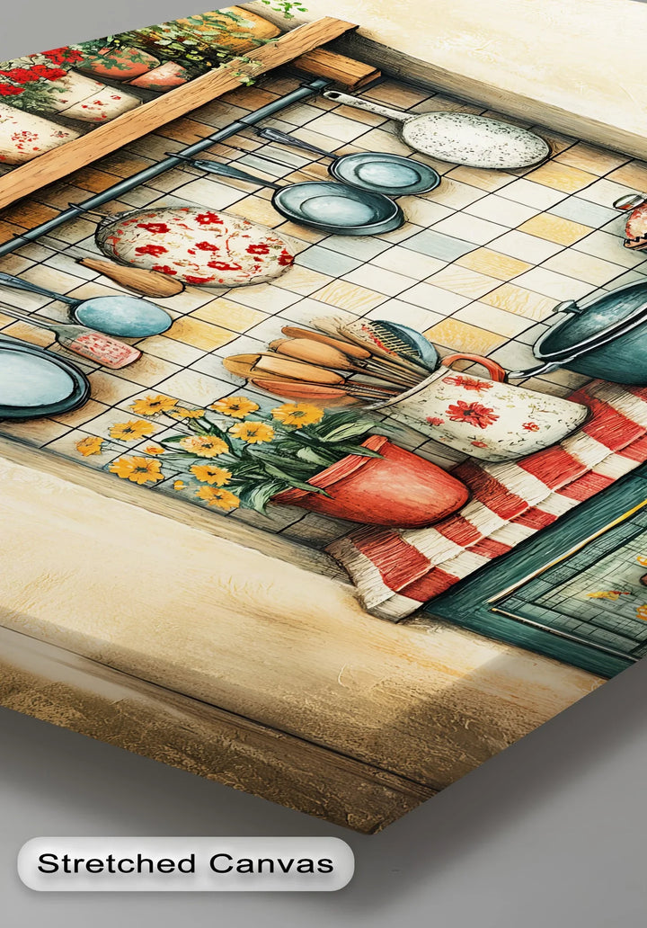 Rustic Cottage Kitchen Shelf – Vintage Kitchen Canvas Print - MyPhotoStation