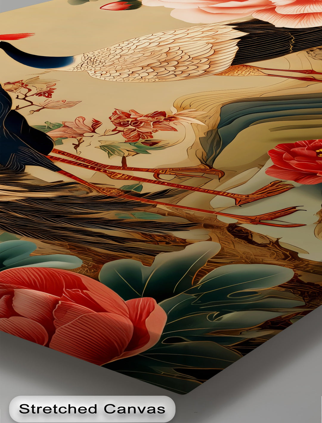 Cranes and Peonies Oriental - Canvas Wall Art | Large Canvas