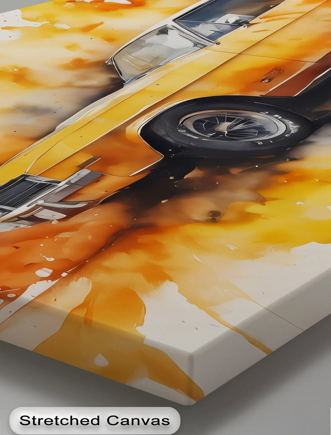 Orange Muscle Car with Paint Splash- Car Canvas Print
