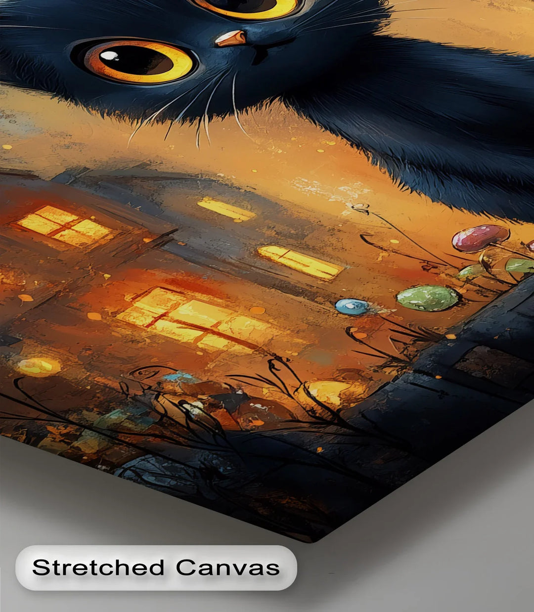 Big-Eyed Black Kitten in a Halloween Town - Cat Canvas Print - MyPhotoStation