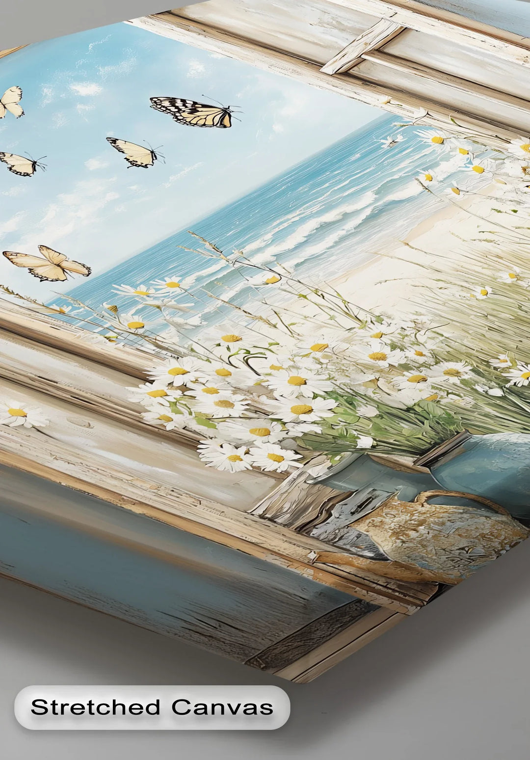 Butterflies by the Shore – Vintage Window View Kitchen Canvas Print - MyPhotoStation