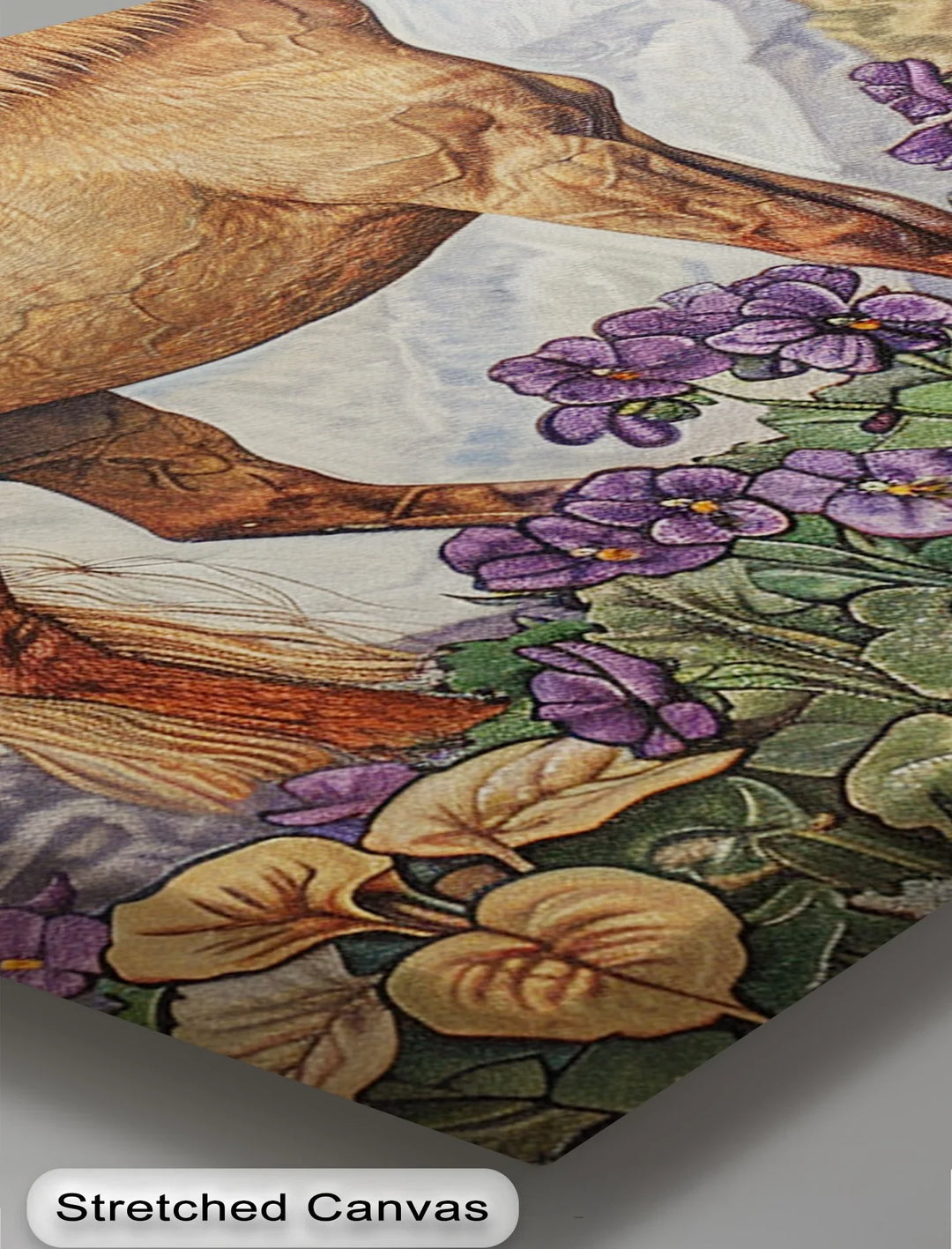Golden Serenity – Horse Among Violet Blossoms Animal Canvas Print - MyPhotoStation