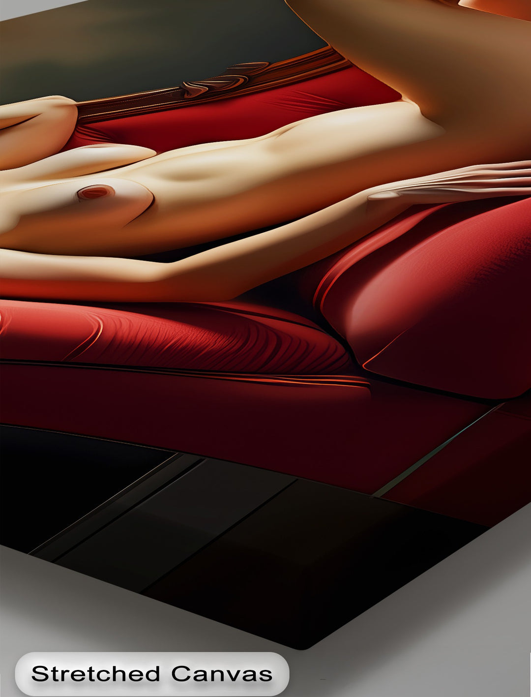 Reclining Nude on Red Chaise - Erotic Canvas Wall Art | Large Art