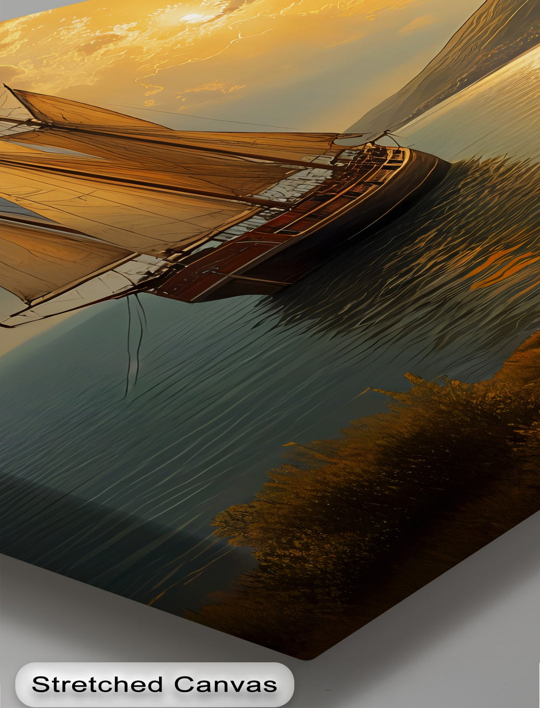 Golden Horizon Voyage – Sailing Ship Sunset Canvas Wall Art | Framed Art