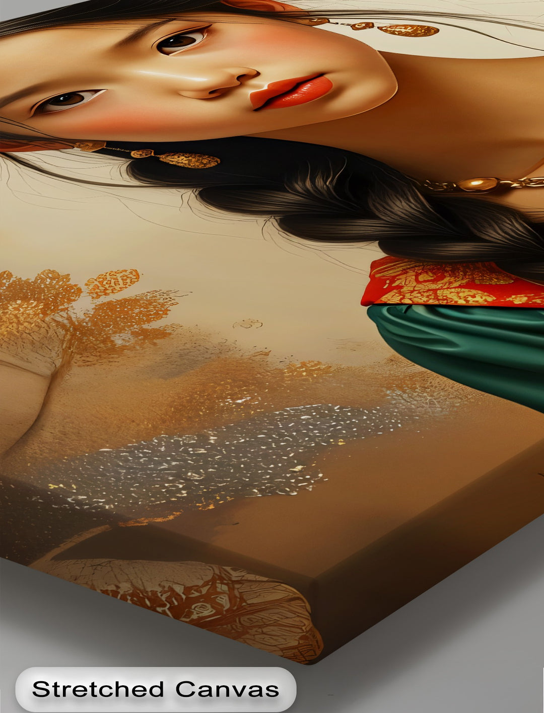 Golden Grace – Oriental Princess Portrait Canvas Wall Art | Biggest Canvas