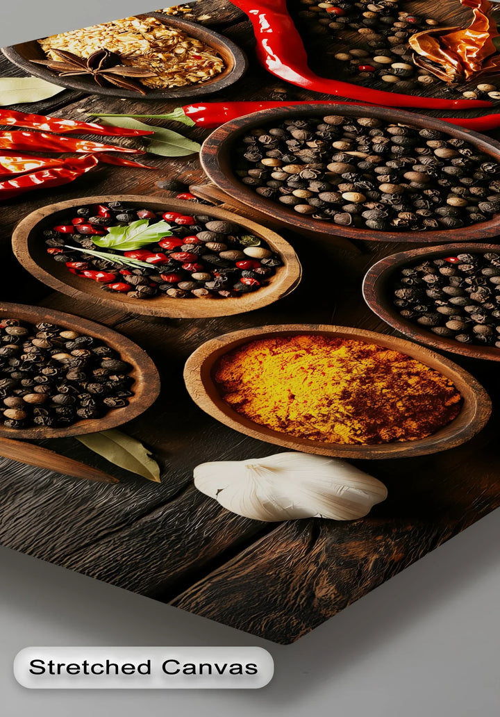Spice Harmony – Rustic Spice Bowl Arrangement Kitchen Canvas Prints - MyPhotoStation