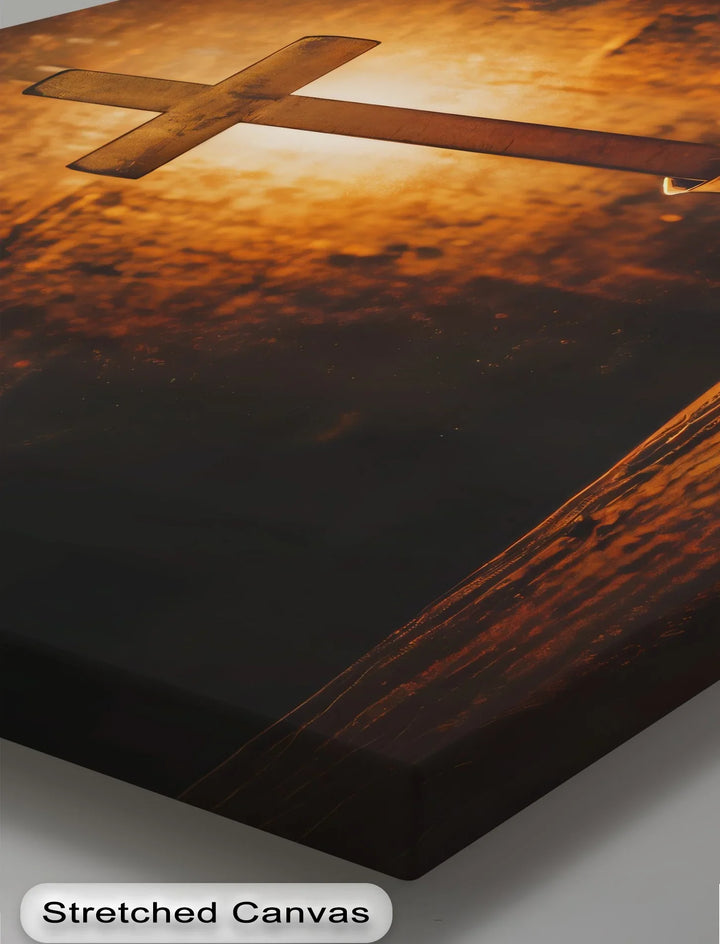 Sacred Glow – Cross and Bible in Candlelight Canvas Print