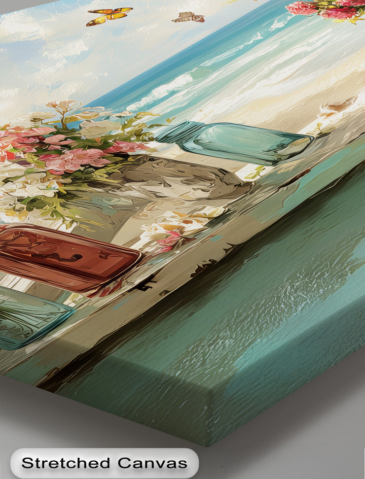 Butterflies by the Shore – Seaside Window Flowers Canvas Print