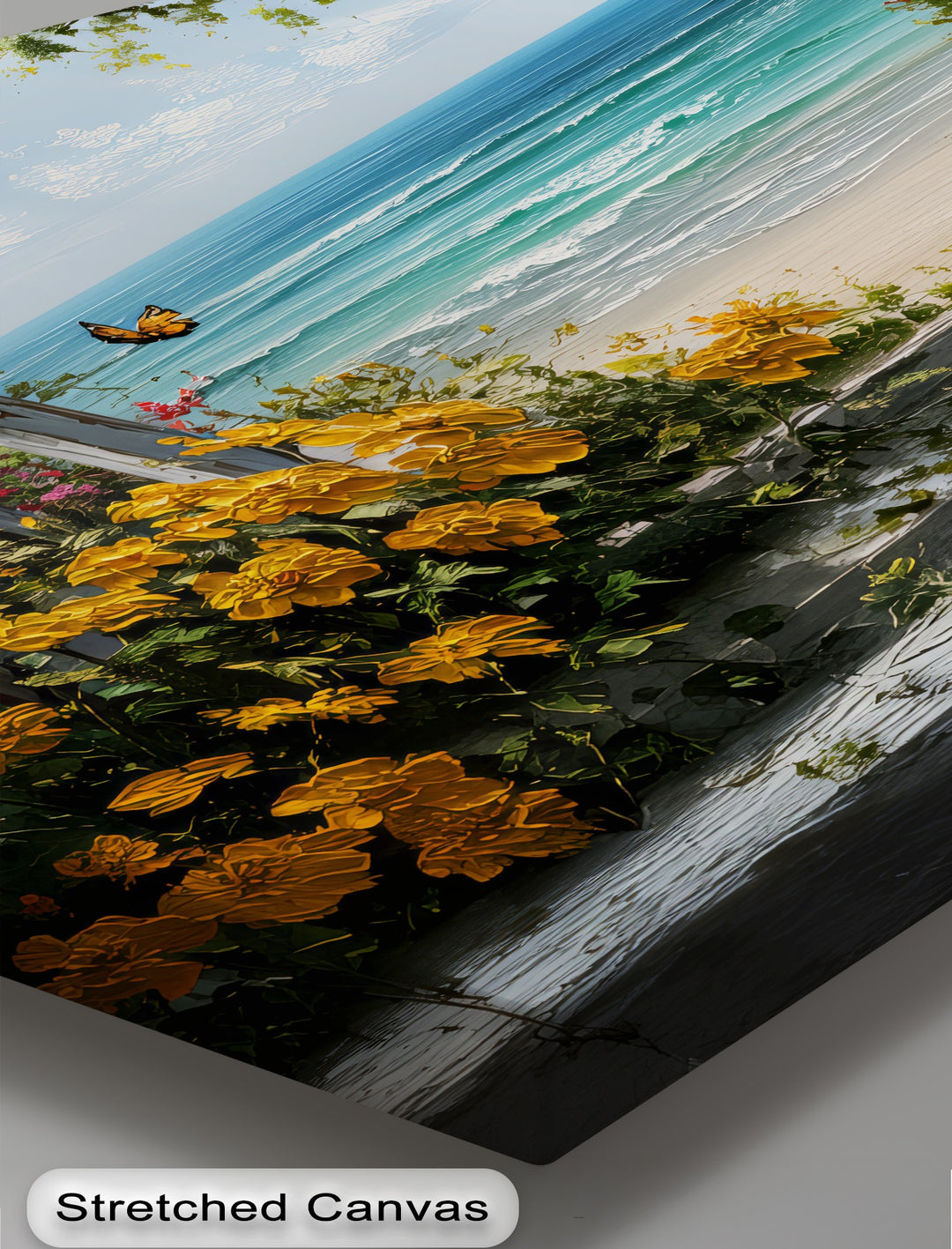 Golden Blooms & Ocean Breeze – Window View Canvas Print