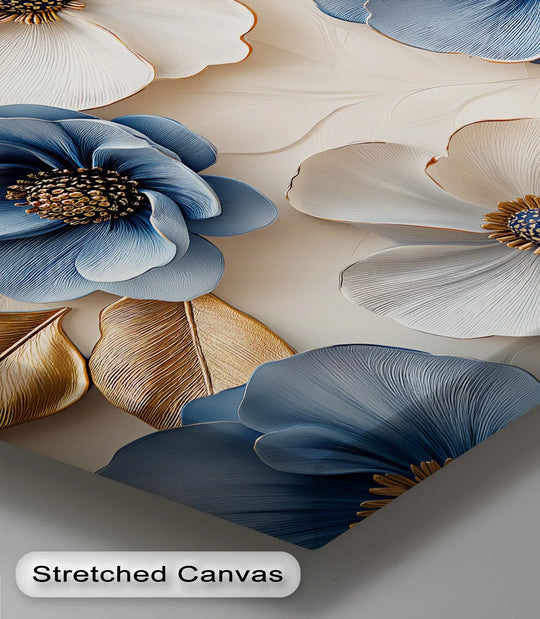 Blue and Gold Elegance – Sophisticated Floral Canvas Wall Art - MyPhotoStation