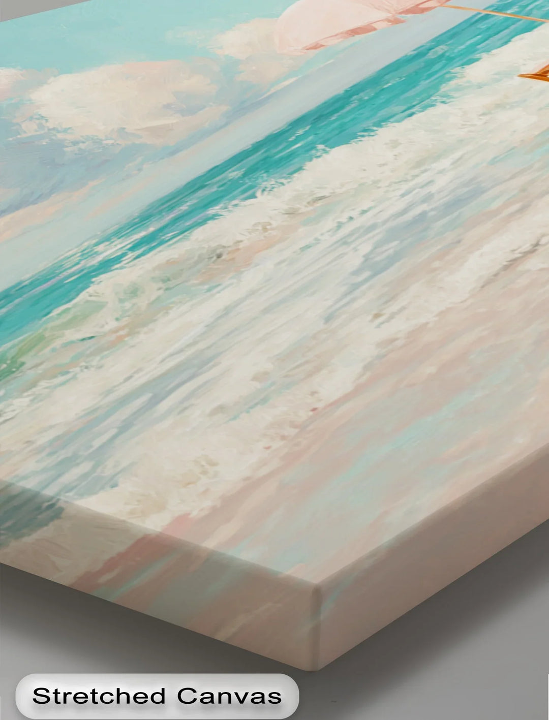 Serene Beach Escape with Pink Umbrellas – Seaside Canvas Print - MyPhotoStation