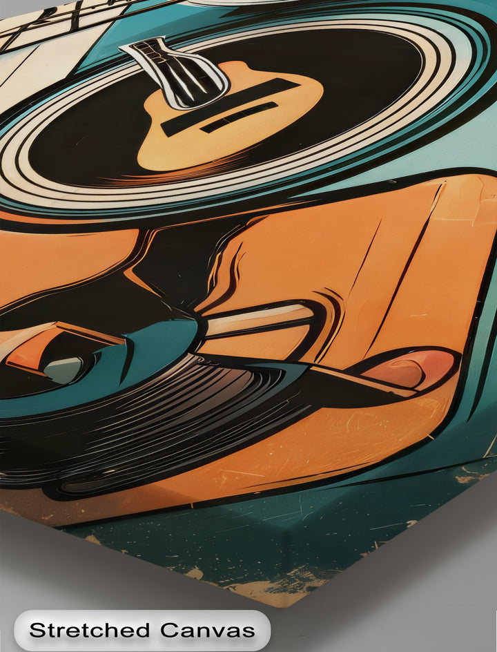 Spin & Strings – Retro Turntable with Guitar Detail Canvas Print