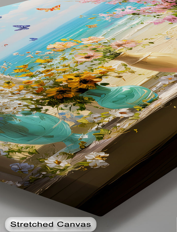 Butterflies and Blossoms – Seaside View Floral Canvas Print