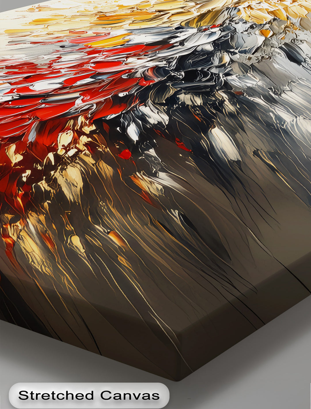 Fusion in Motion – Red, Gold & Silver Abstract Energy Canvas Print
