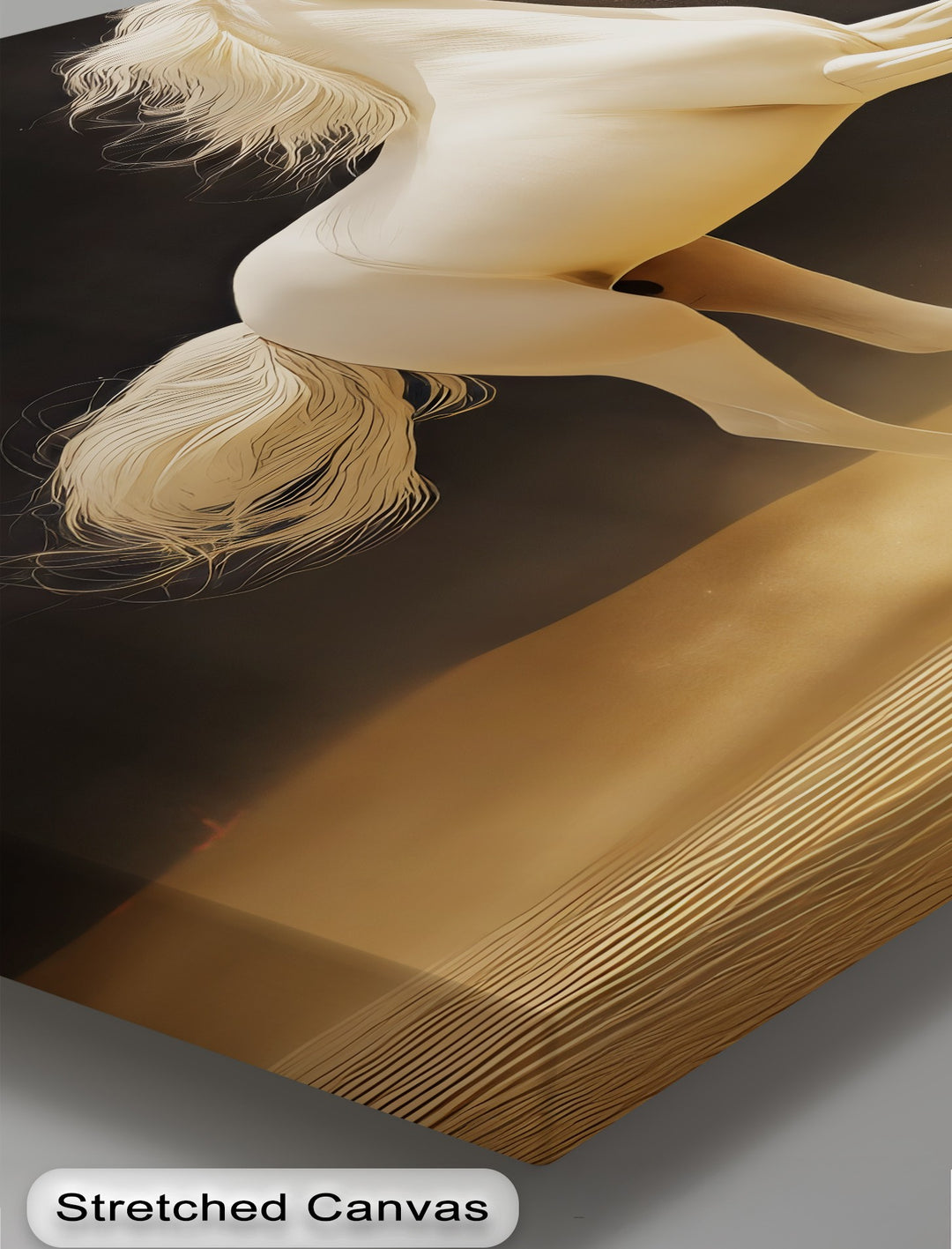 Desert Majesty – White Stallion in Golden Sands Canvas Print
