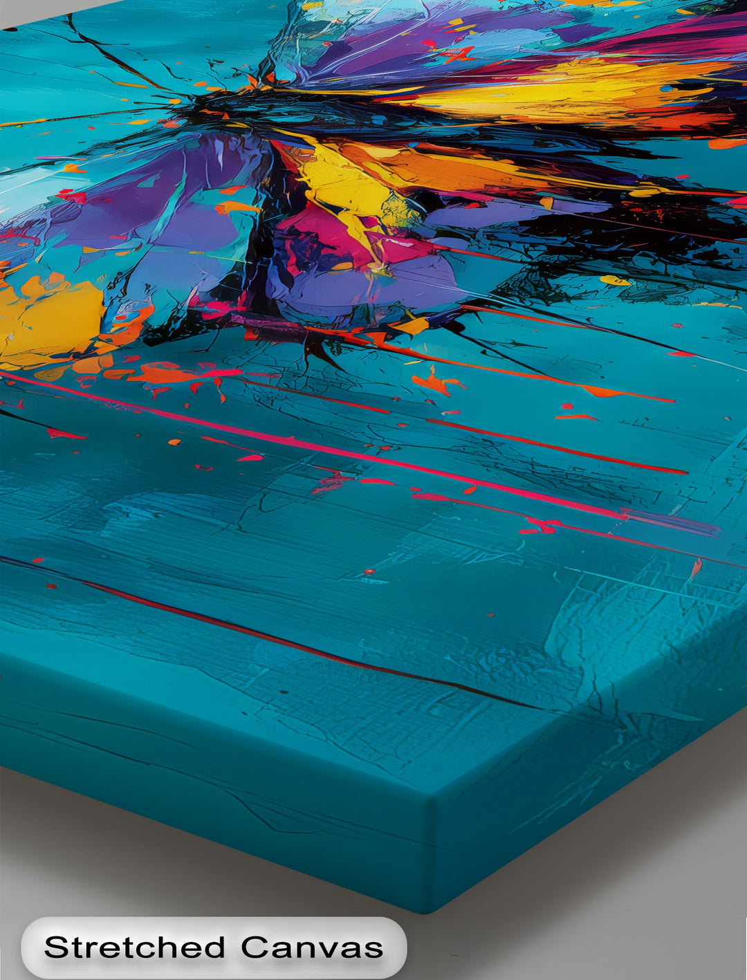 Vibrant Wings – Colorful Butterfly on Teal Abstract Canvas Print