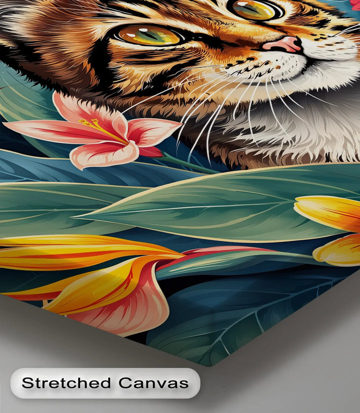 Tabby Cat Surrounded by Tropical Flowers - Cat Canvas Print - MyPhotoStation