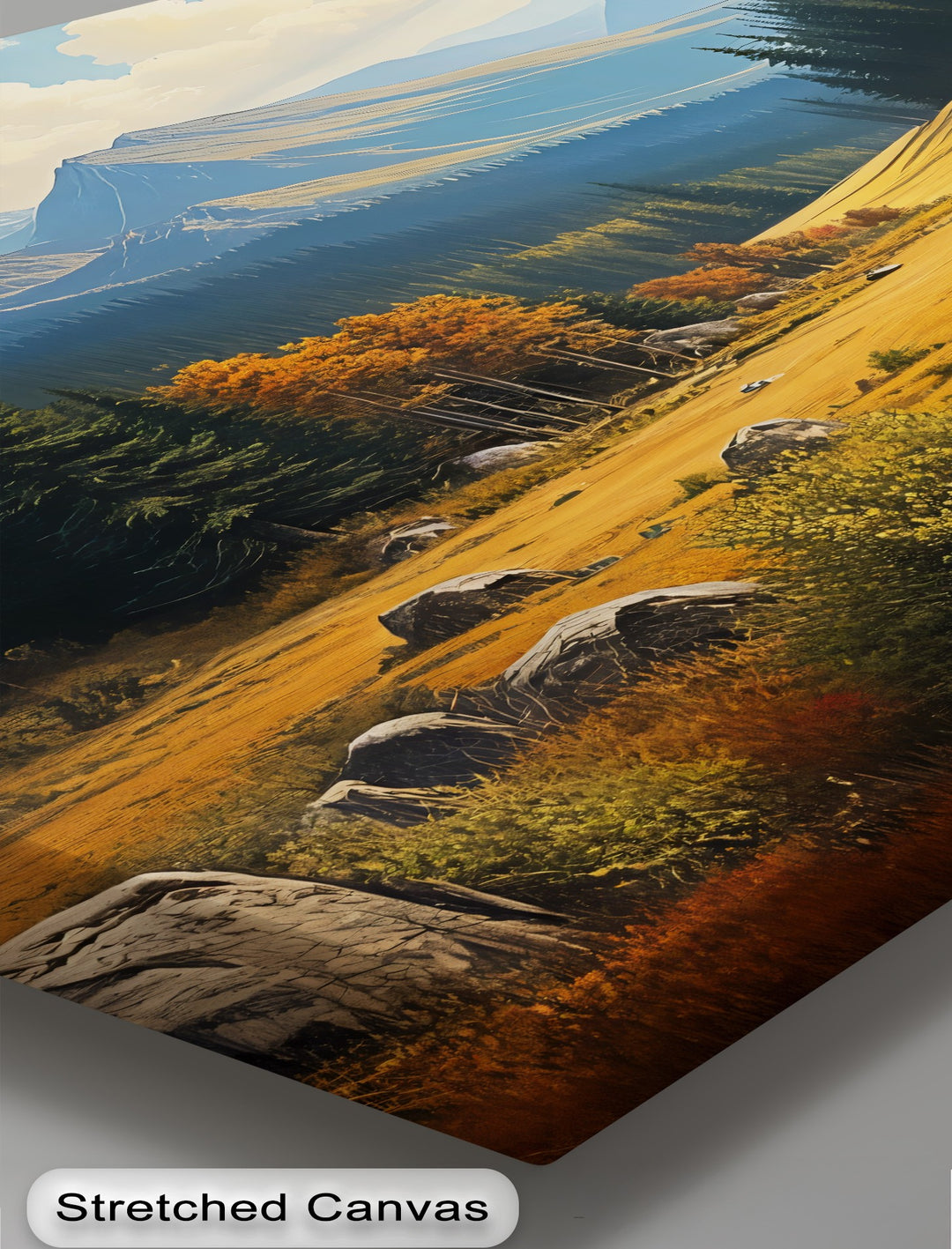 Golden Valley View – Majestic Mountain Landscape Oil Painting | Framed Art