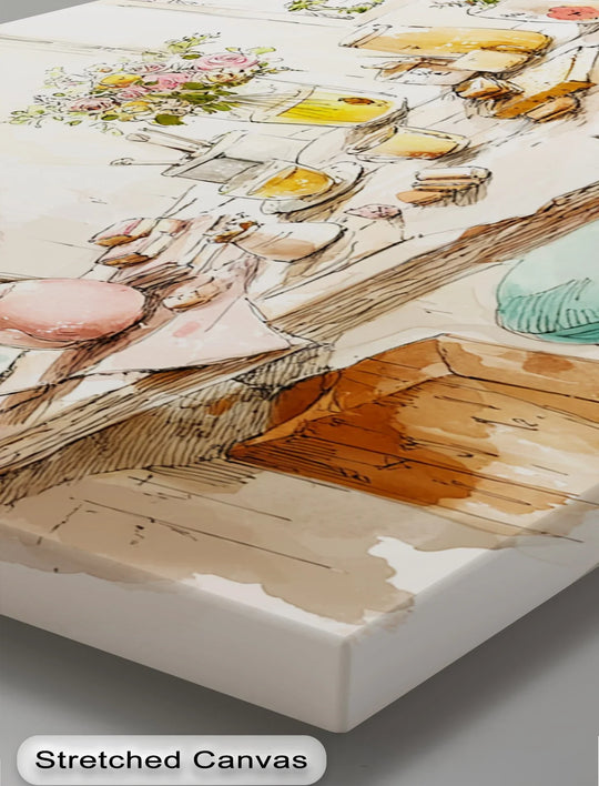 Colorful abstract fruit arrangement with glass bottles – canvas wall art

