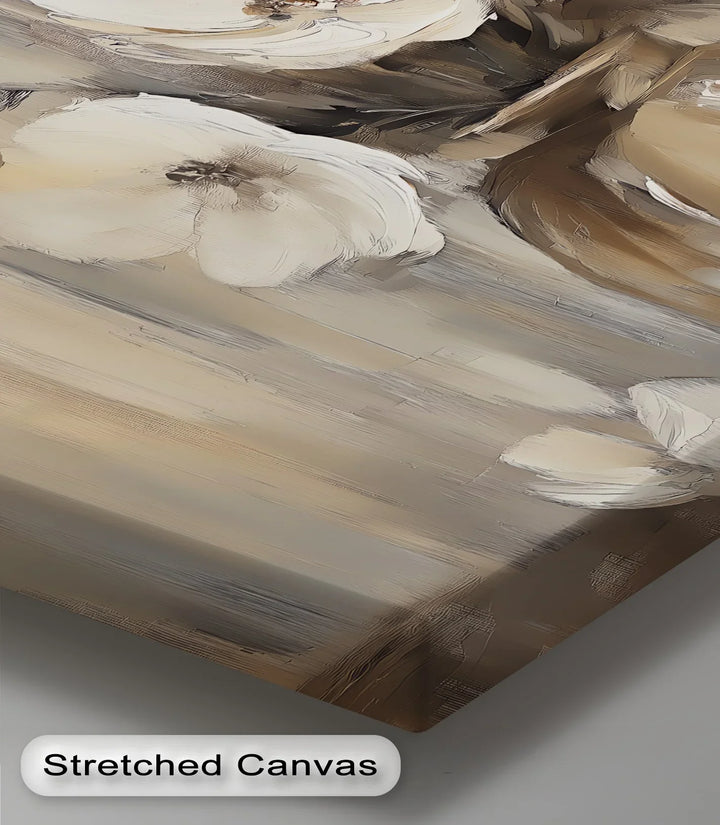 Timeless Blossoms – classic white flowers in pottery canvas wall decor.

