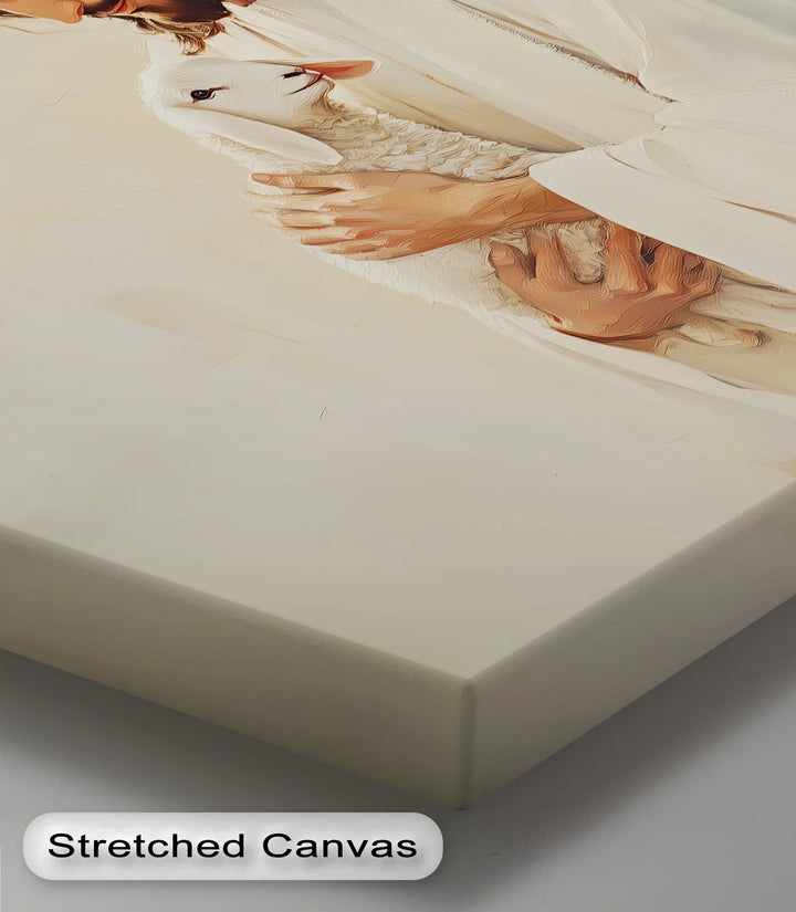 Soft-colored religious artwork – Christ the Good Shepherd.

