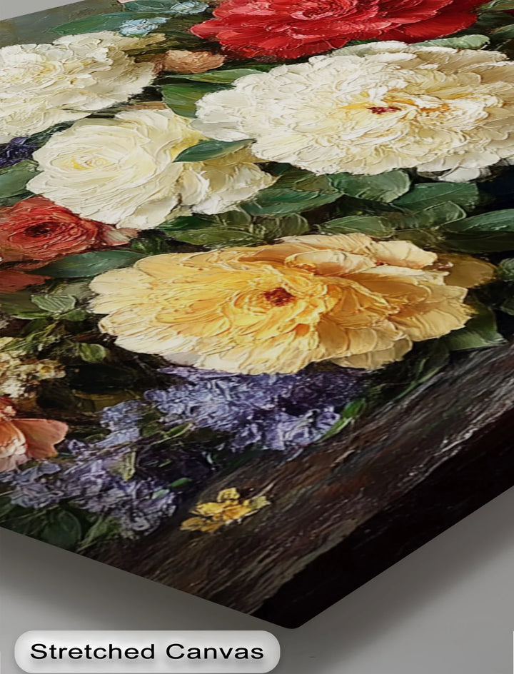 Old master style flower still life canvas print for vintage or gallery wall decor
