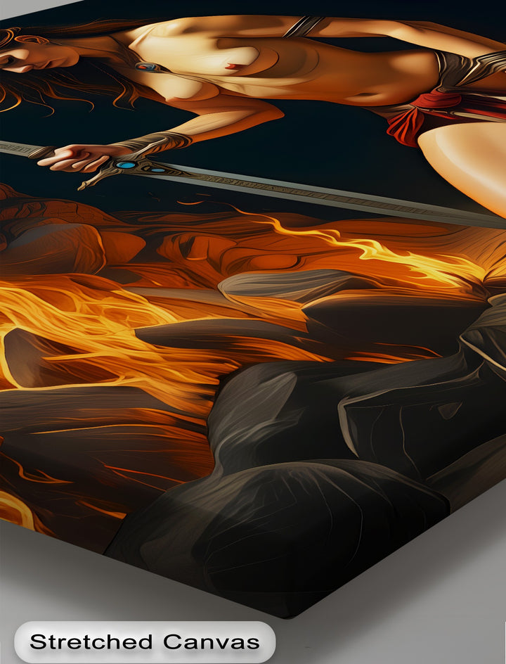 Fireborn Oath – Warrior Nude Woman Canvas Wall Art | Big Canvas