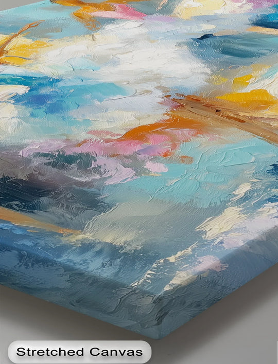 Swirling strokes of color coalesce into abstract organic forms within this impressionist ballerina canvas artwork.
