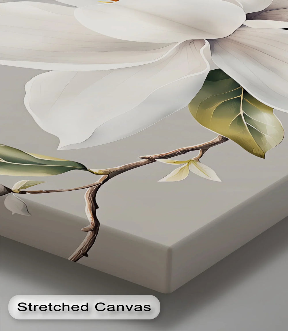 Pure Bloom – minimalist magnolia floral canvas print.

