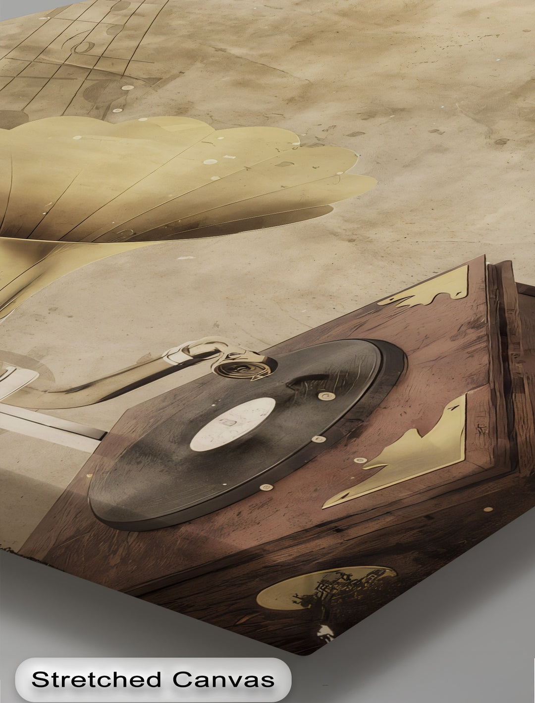 Vintage Gramophone with Musical Notes - Retro Canvas Print
