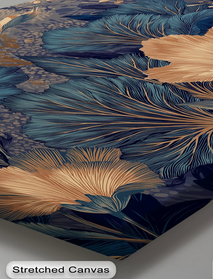 Sophisticated navy and metallic botanical canvas wall décor









