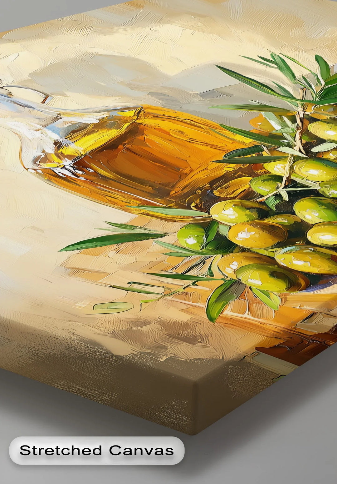 Golden Harvest – Olive Oil and Branches Canvas Wall Art - MyPhotoStation