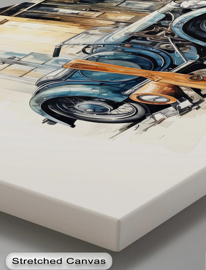 Vintage Blue Roadster & Tools – Car Canvas Print