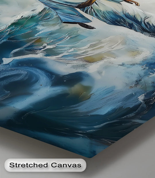 Vivid oceanic hues define the canvas painting of Jesus in the 'Divine Courage' canvas print, dramatically portraying him walking on water.
