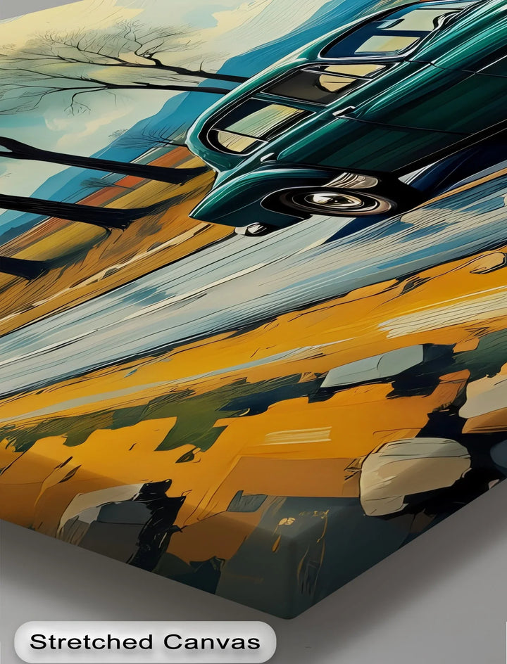 Teal Vintage Sedan on Winding Country Road – Car Canvas Print