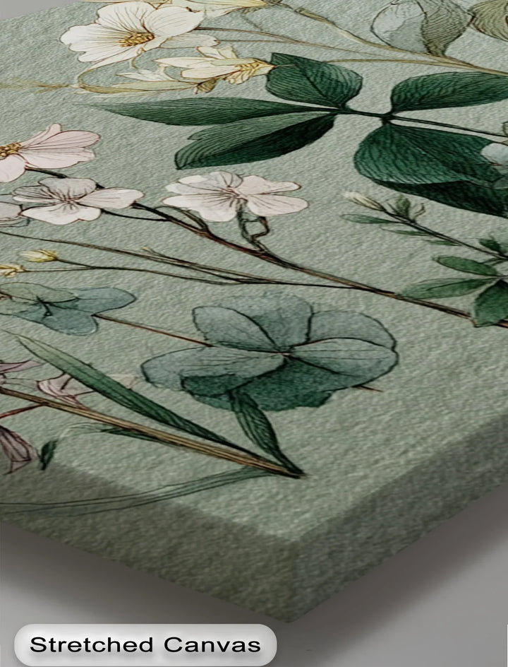 Subtle botanical canvas print with fine line floral designs in earthy tones