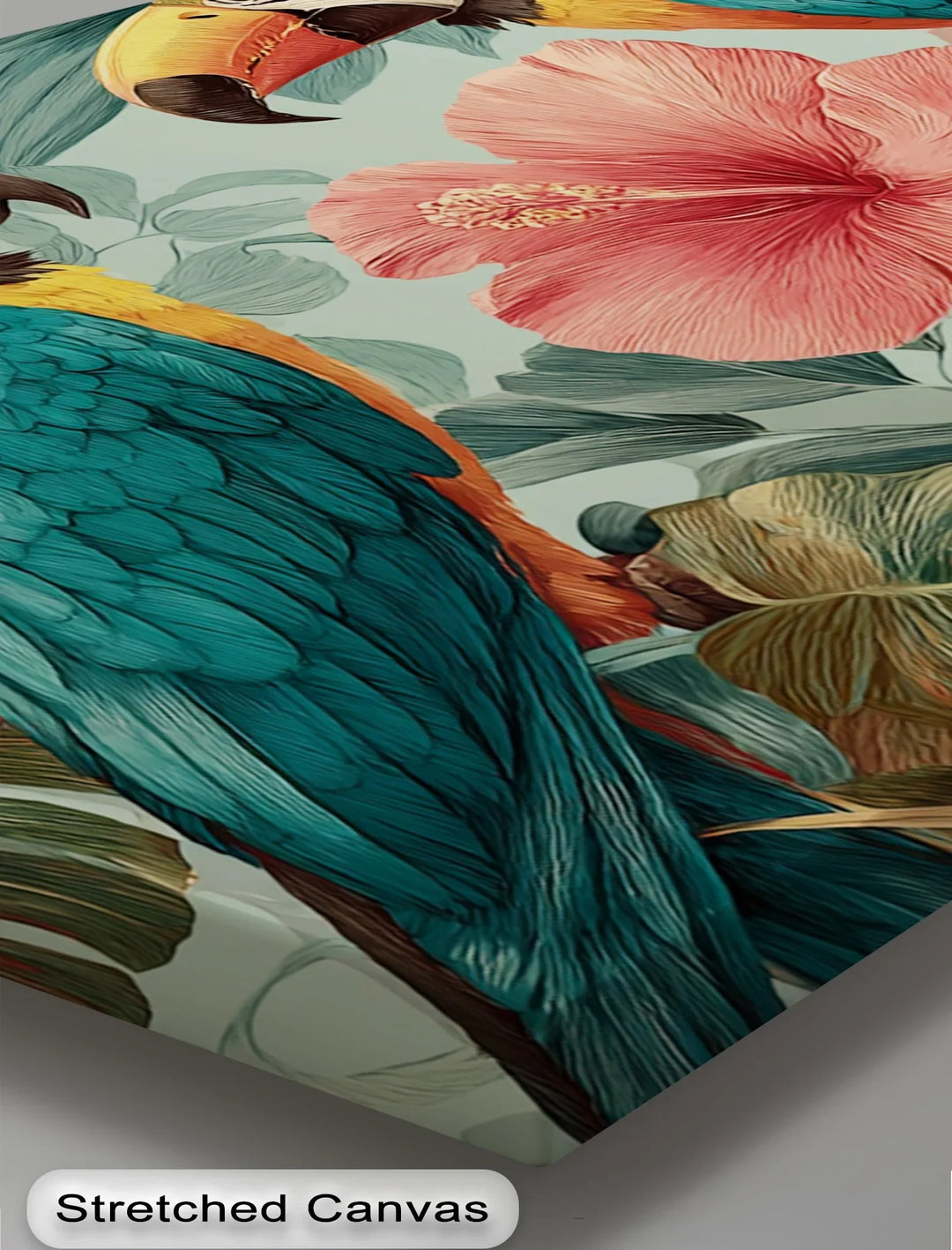 Tropical Duet – Vibrant Parrots with Hibiscus Canvas Print - MyPhotoStation