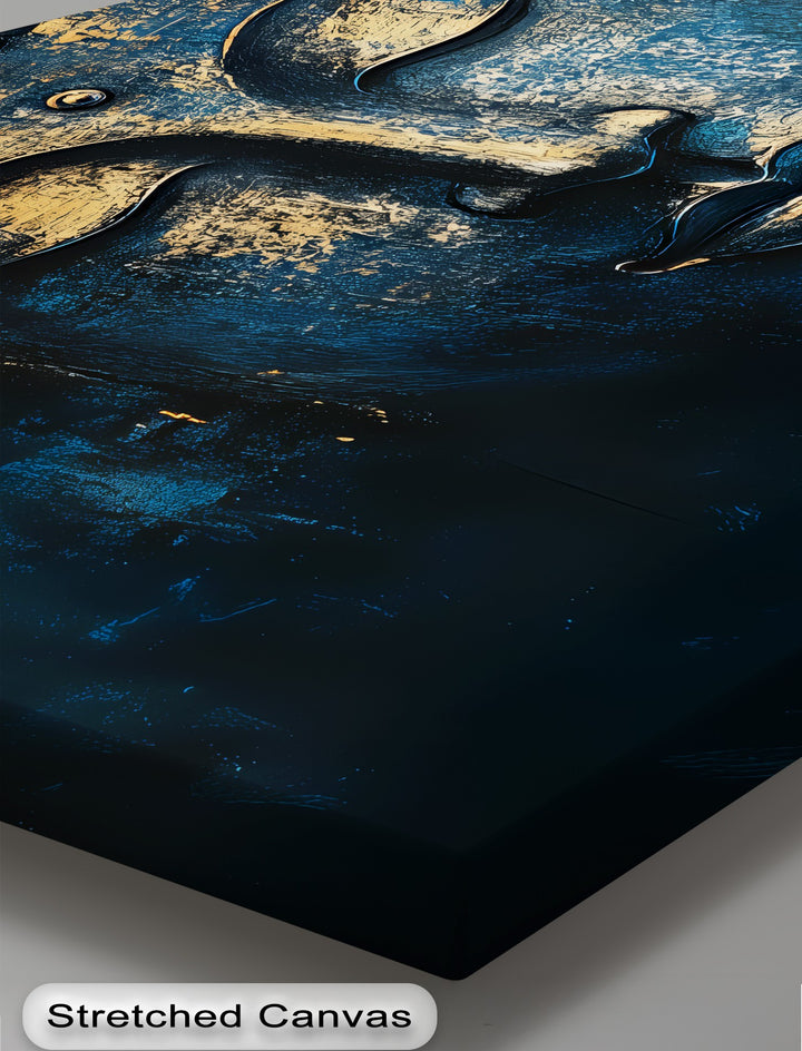 Mystic Serenity – Golden Buddha Face on Midnight Blue Canvas Print