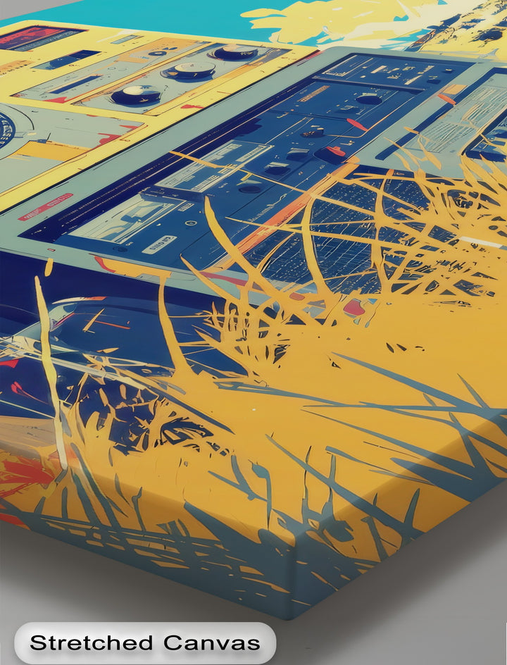 Retro Tape Machine in a Golden Meadow - Retro Canvas Print
