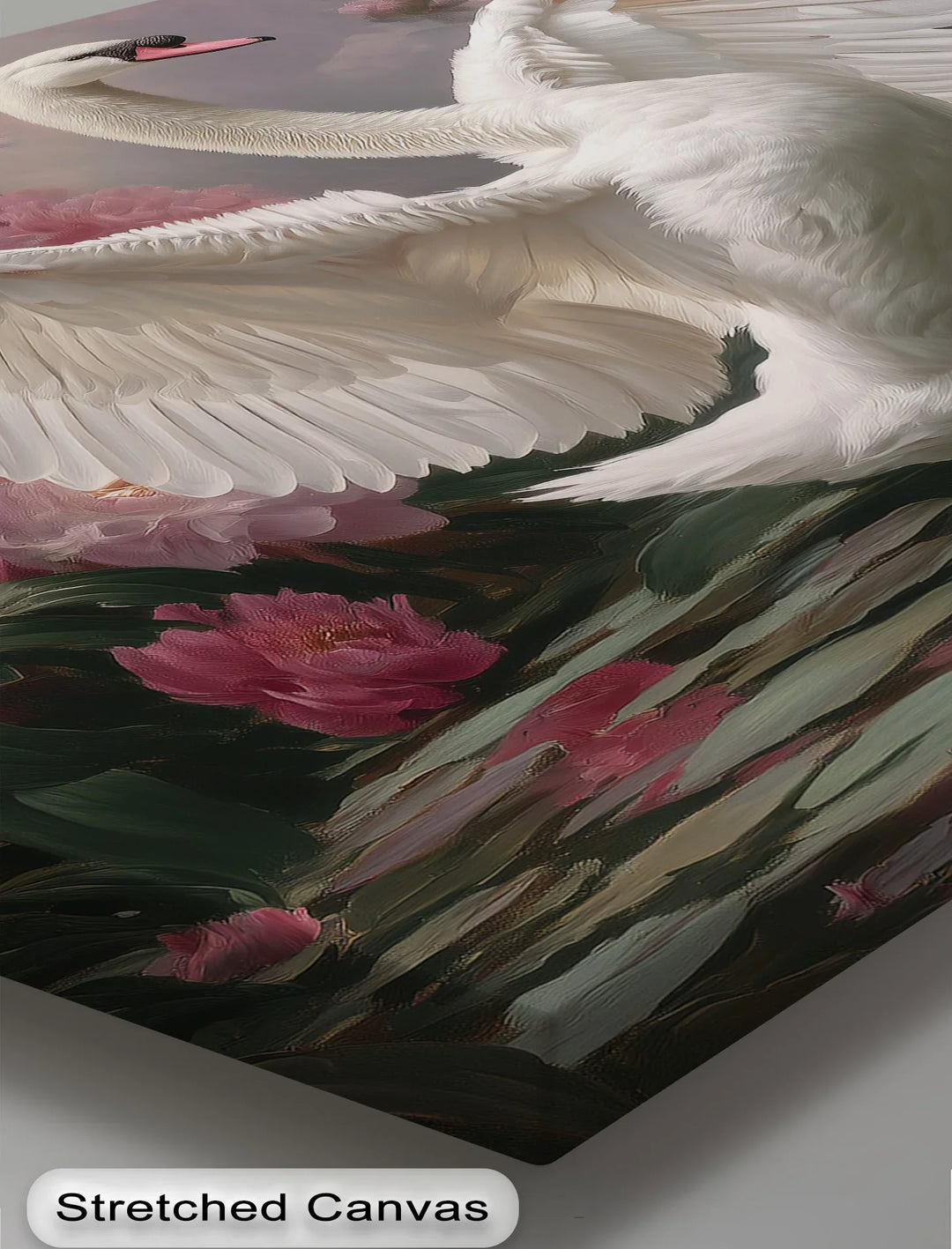 Romantic swan and peony canvas print perfect for bedroom or living room decor

