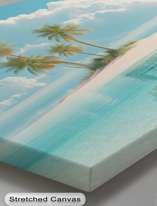 Notice the tactile surface texture of this tropical beach scene as it comes to life on premium canvas wall decor.