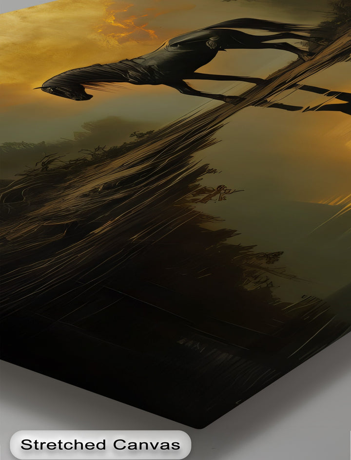 Eclipse Majesty – Black Horse Under a Golden Moon Canvas Print