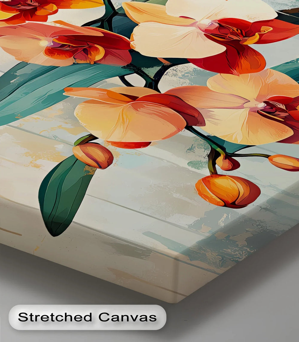 Tropical Flame – bold orchid flower canvas for home décor.

