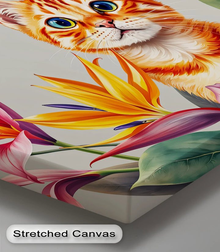 Tropical Curiosity – Orange Tabby Among Exotic Flowers Cat Canvas Print - MyPhotoStation