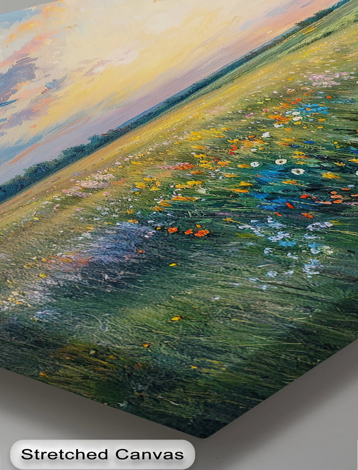 Sunset Over Wildflower Meadow - Landscape Canvas Print