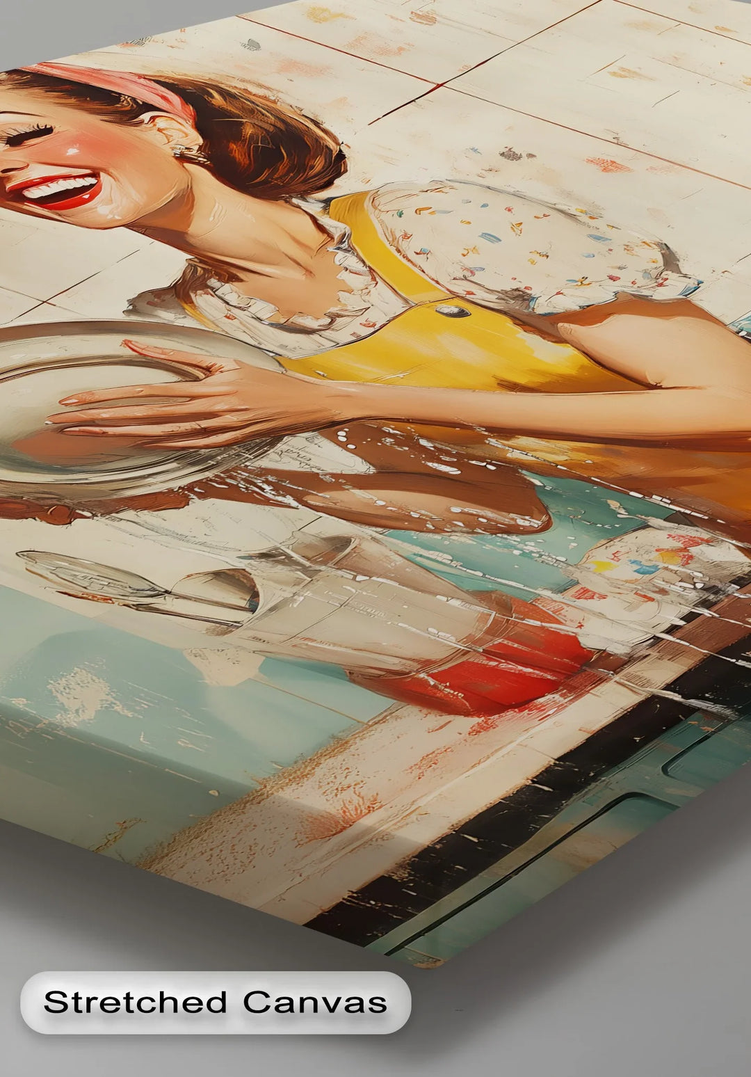 Cheerful Retro Dishwashing – Vintage Kitchen Canvas Prints - MyPhotoStation