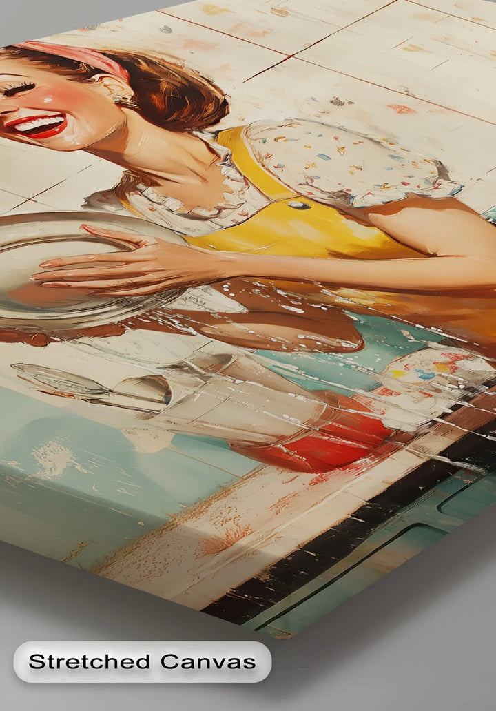 Cheerful Retro Dishwashing – Vintage Kitchen Canvas Prints - MyPhotoStation