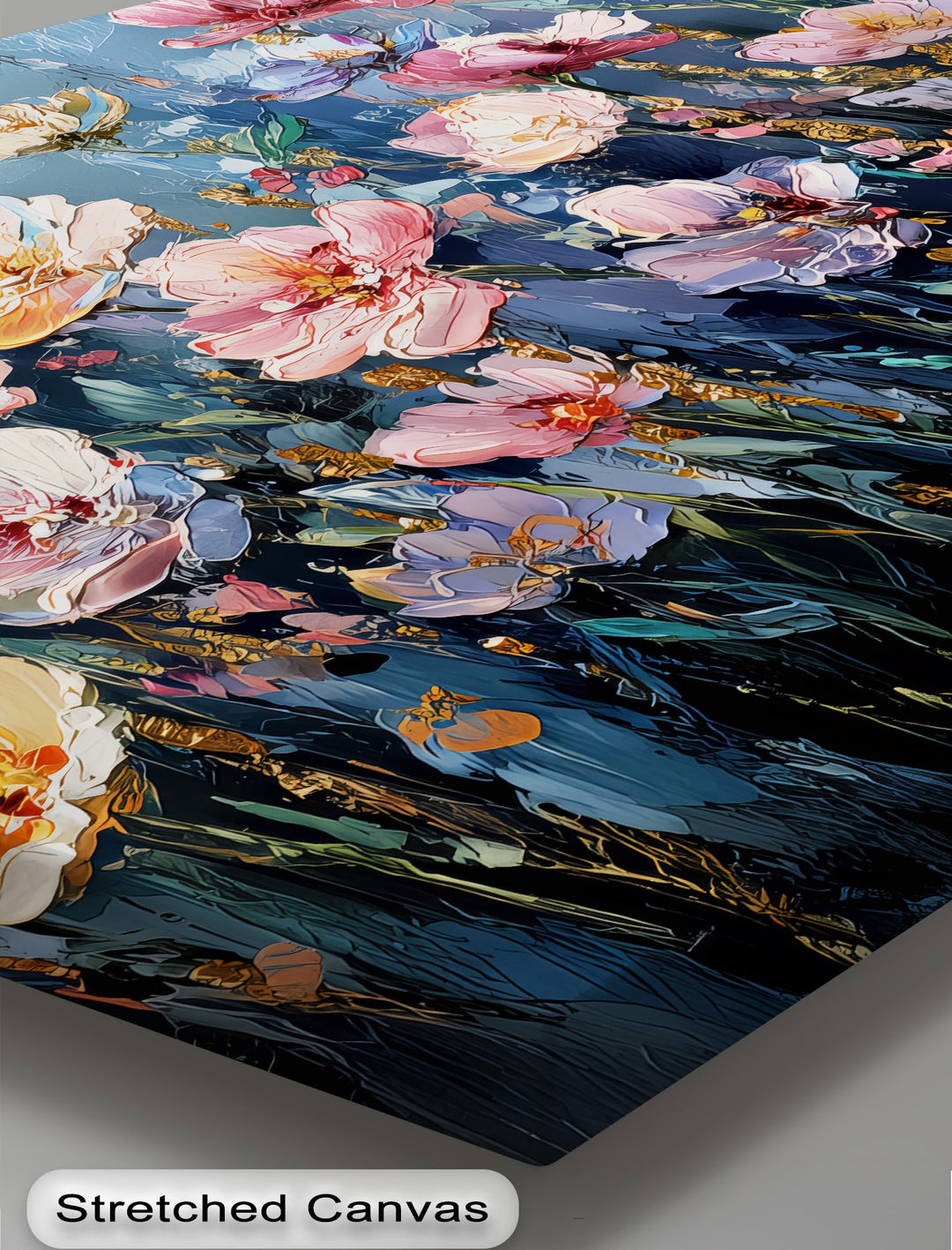 Twilight Bloom – Elegant Garden Flowers on Blue Canvas Print
